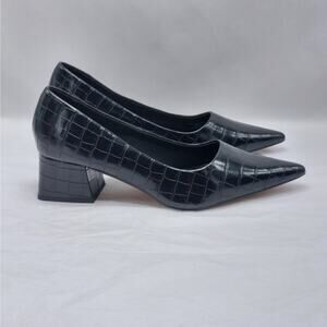 ASOS Design Croc Embossed Block Heel Pumps Women's 10 Black Pointed Toe Chic